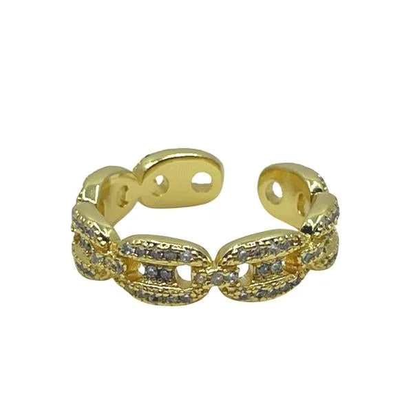 affordable rings for women-Adjustable Gold Plated Chain Link And CZ Ring: (RG4585)