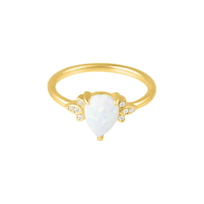 women’s platinum engagement rings-Opal Pear Cut and Moissanite Ring 14k gold vermeil