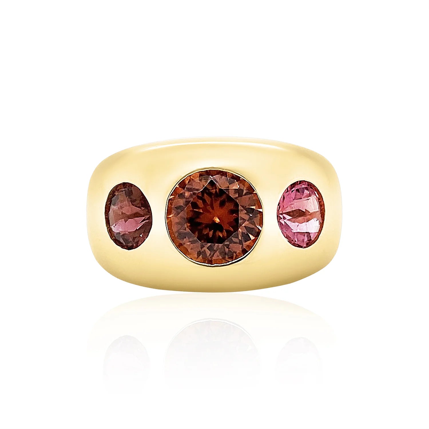 affordable rings for women-One of a Kind Zircon & Tourmaline Three Stone Statement Ring