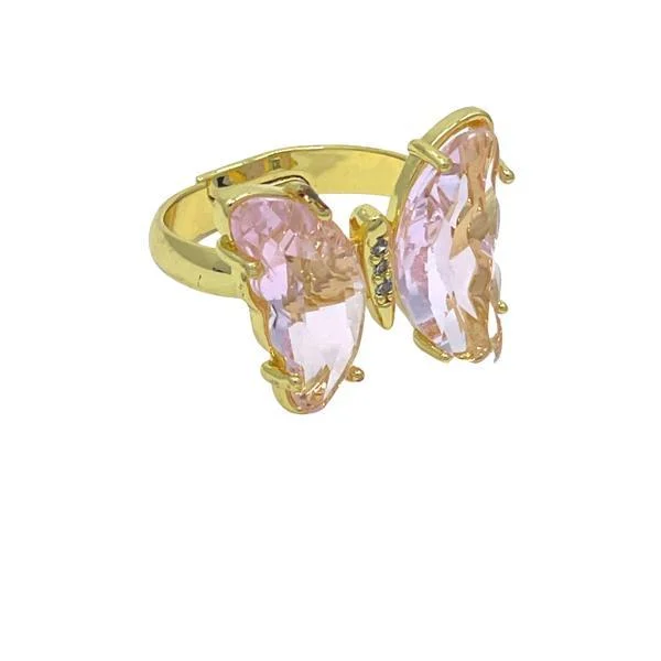 gold rings for women-Adjustable Glass Butterfly Ring: Pink (RG5BFLYPK)