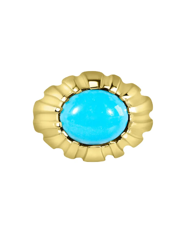 women’s colorful engagement rings-Fluted Gold & Turquoise Signet Ring