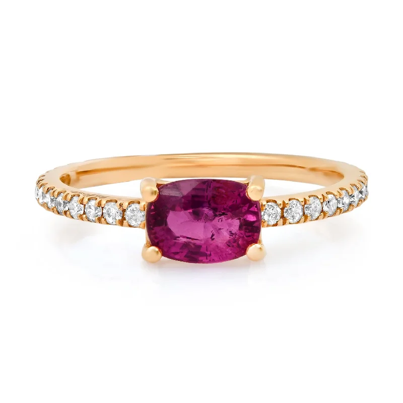 women’s fancy rings-Saturated Oval Gemstone & Diamond Stacking Ring