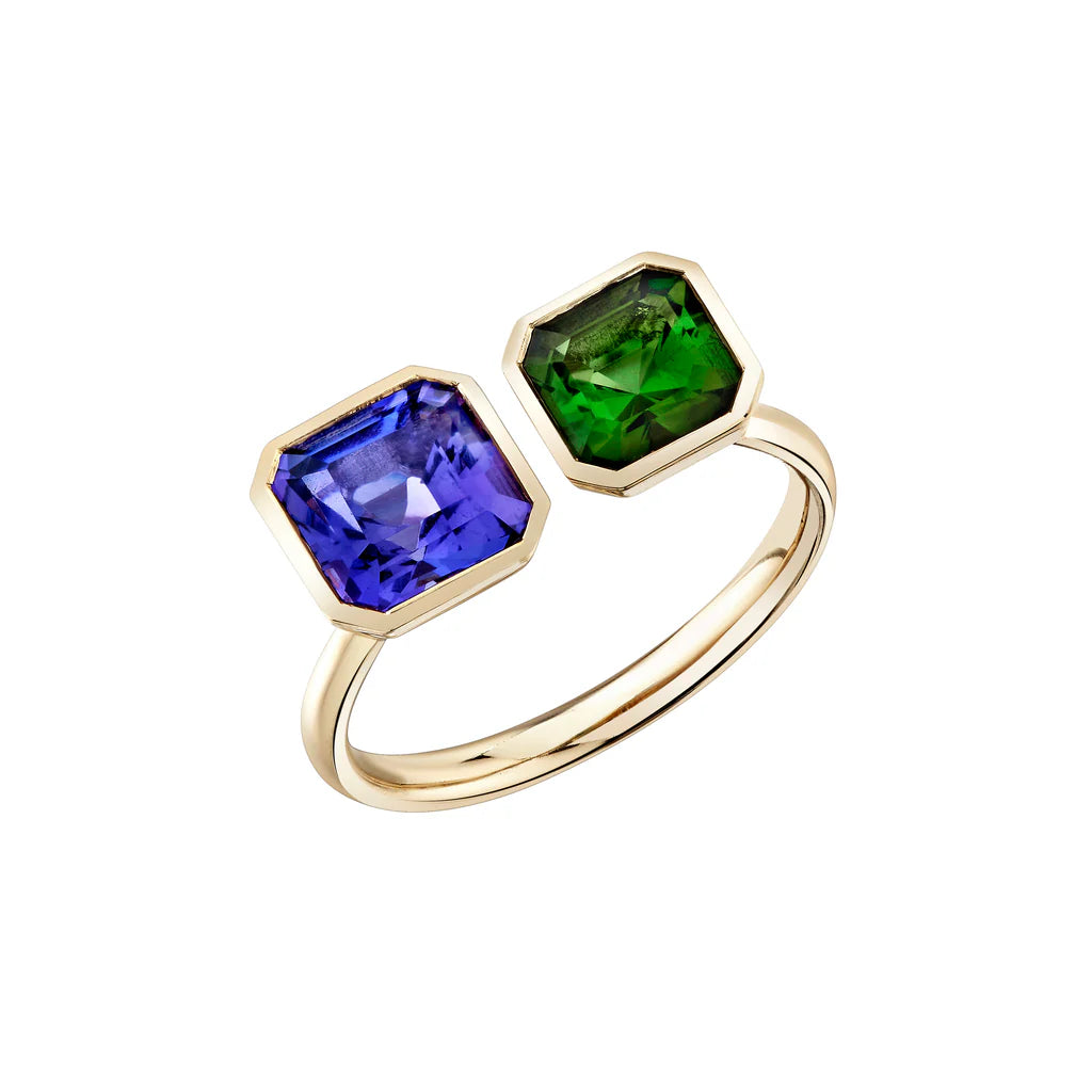 women’s trendy rings-Toi et Moi Fern Gemstone Ring